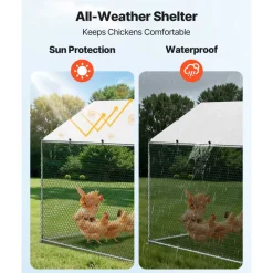 VEVOR Large Metal Chicken Coop, 9.8 x 13.1 x 6.6 ft, Walk-in Chicken Runs with Waterproof Cover, Spire Roof Hen House Enclosure with Lock, Outdoor Duck Rabbit Cage Poultry Pen for Backyard, Farm, Yard