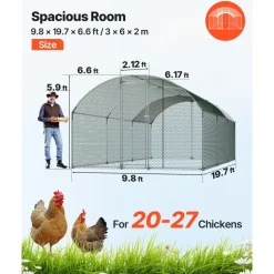 VEVOR Large Metal Chicken Coop, 9.8 x 19.7 x 6.6 ft, Walk-in Chicken Runs with Waterproof Cover, Dome Roof Hen House Enclosure with Lock, Outdoor Duck Rabbit Cage Poultry Pen for Backyard, Farm, Yard