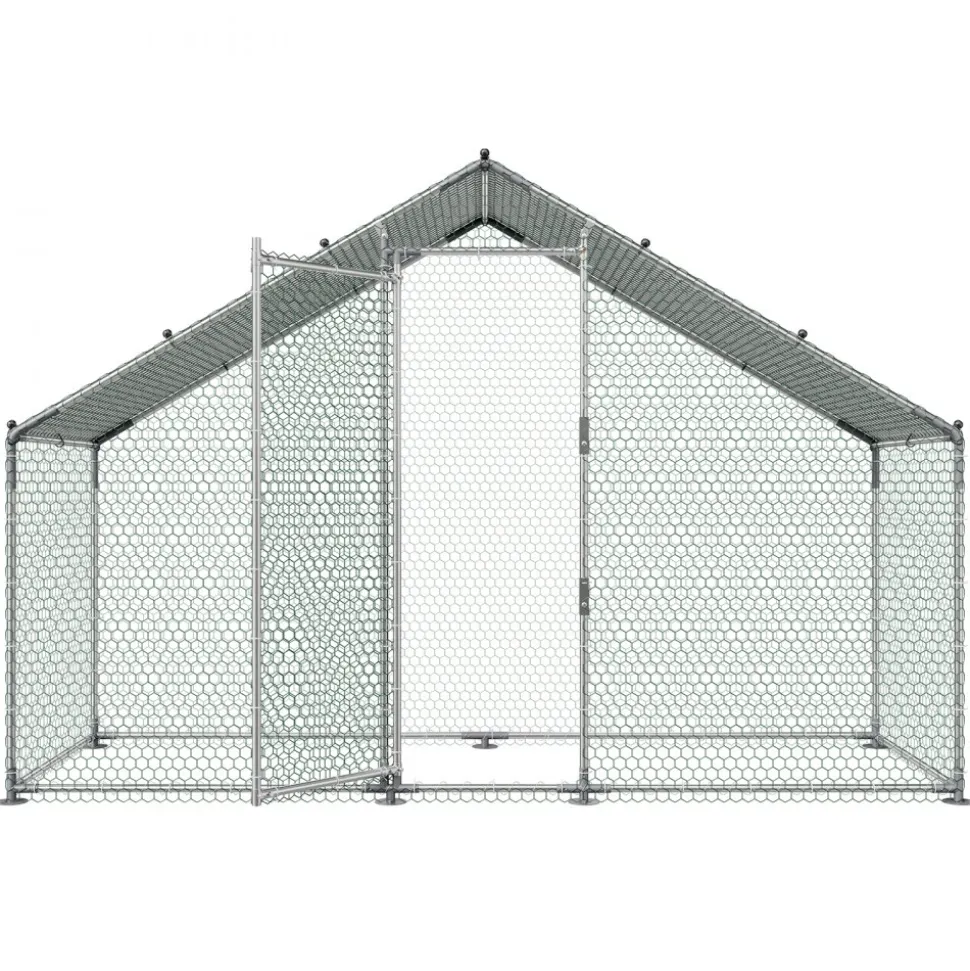 VEVOR Large Metal Chicken Coop,9.8 x 3.3 x 6.6 ft, Walk-in Chicken Run House with Waterproof Cover & Sturdy Frame, Spire Roof Poultry Cage Duck Pen for Rabbit Hen Goose Outdoor Backyard Farm Use