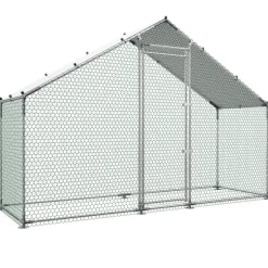 VEVOR Large Metal Chicken Coop,9.8 x 3.3 x 6.6 ft, Walk-in Chicken Run House with Waterproof Cover & Sturdy Frame, Spire Roof Poultry Cage Duck Pen for Rabbit Hen Goose Outdoor Backyard Farm Use
