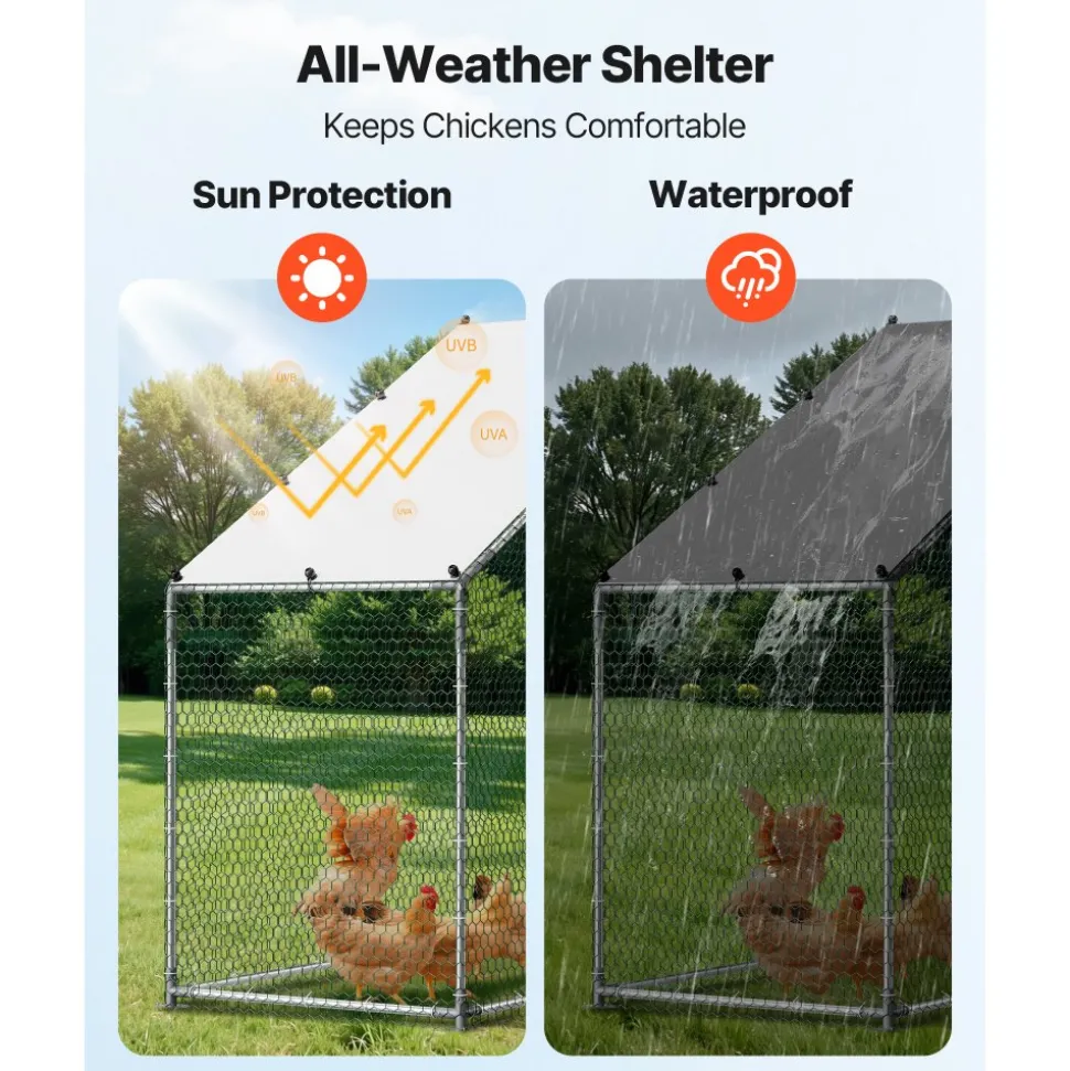 VEVOR Large Metal Chicken Coop,9.8 x 3.3 x 6.6 ft, Walk-in Chicken Run House with Waterproof Cover & Sturdy Frame, Spire Roof Poultry Cage Duck Pen for Rabbit Hen Goose Outdoor Backyard Farm Use