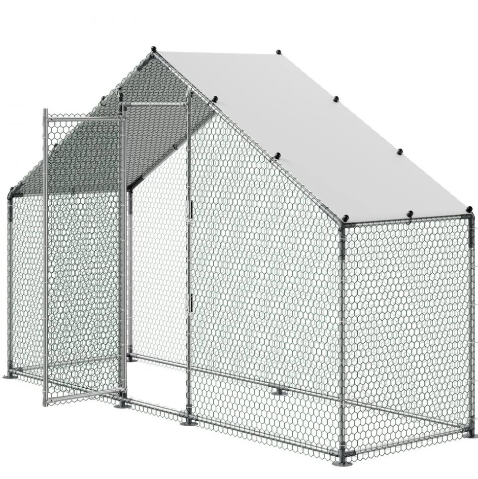 VEVOR Large Metal Chicken Coop,9.8 x 3.3 x 6.6 ft, Walk-in Chicken Run House with Waterproof Cover & Sturdy Frame, Spire Roof Poultry Cage Duck Pen for Rabbit Hen Goose Outdoor Backyard Farm Use