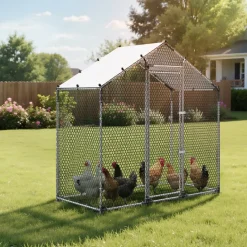 VEVOR Large Metal Chicken Coop,6.6 x 3.3 x 6.6 ft, Walk-in Chicken Run House with Waterproof Cover & Sturdy Frame, Spire Roof Poultry Cage Duck Pen for Rabbit Hen Goose Outdoor Backyard Farm Use