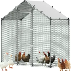 VEVOR Large Metal Chicken Coop,6.6 x 3.3 x 6.6 ft, Walk-in Chicken Run House with Waterproof Cover & Sturdy Frame, Spire Roof Poultry Cage Duck Pen for Rabbit Hen Goose Outdoor Backyard Farm Use