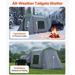 VEVOR Large SUV Tent for 5–9 Person, 10.6 x 8 FT All-Season SUV Tailgate Tent with Ventilated Door & Mesh Windows, PU3000mm Waterproof Dual-Use Car Rear Hatch Tents for Outdoor Camping Hiking