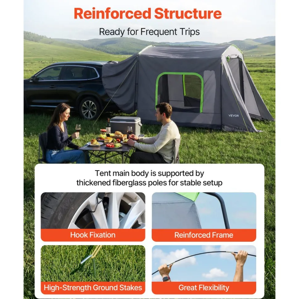 VEVOR Large SUV Tent for 5–9 Person, 10.6 x 8 FT All-Season SUV Tailgate Tent with Ventilated Door & Mesh Windows, PU3000mm Waterproof Dual-Use Car Rear Hatch Tents for Outdoor Camping Hiking