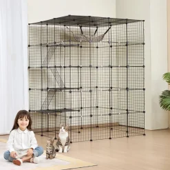 VEVOR Large 4-tier Cat Cage, 54 x 41 x 69", Detachable Metal Wire Cat Enclosure, with 5 Front Doors Hammock Ramp ladders, Indoor & Outdoor Crate Exercise Place Ideal for Kitty, Small Animals, Black