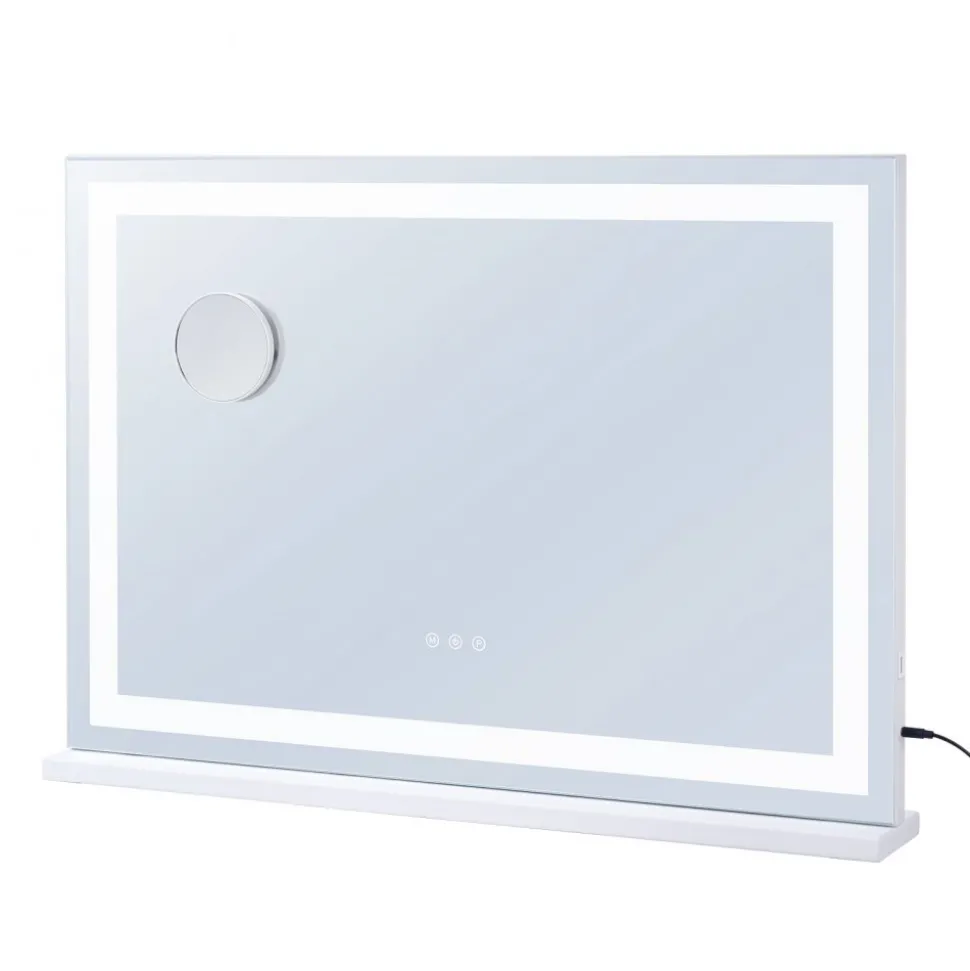 VEVOR Large Vanity Mirror with Lights, Three Color Lighting Modes, Lighted Makeup LED Mirror,5X Magnification,USB Port,Smart Touch Control,Desktop Wall-Mounted (31.5x21.7 in, White)