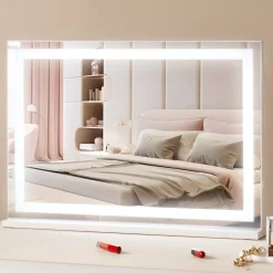 VEVOR Large Vanity Mirror with Lights, Three Color Lighting Modes, Lighted Makeup LED Mirror,5X Magnification,USB Port,Smart Touch Control,Desktop Wall-Mounted (31.5x21.7 in, White)