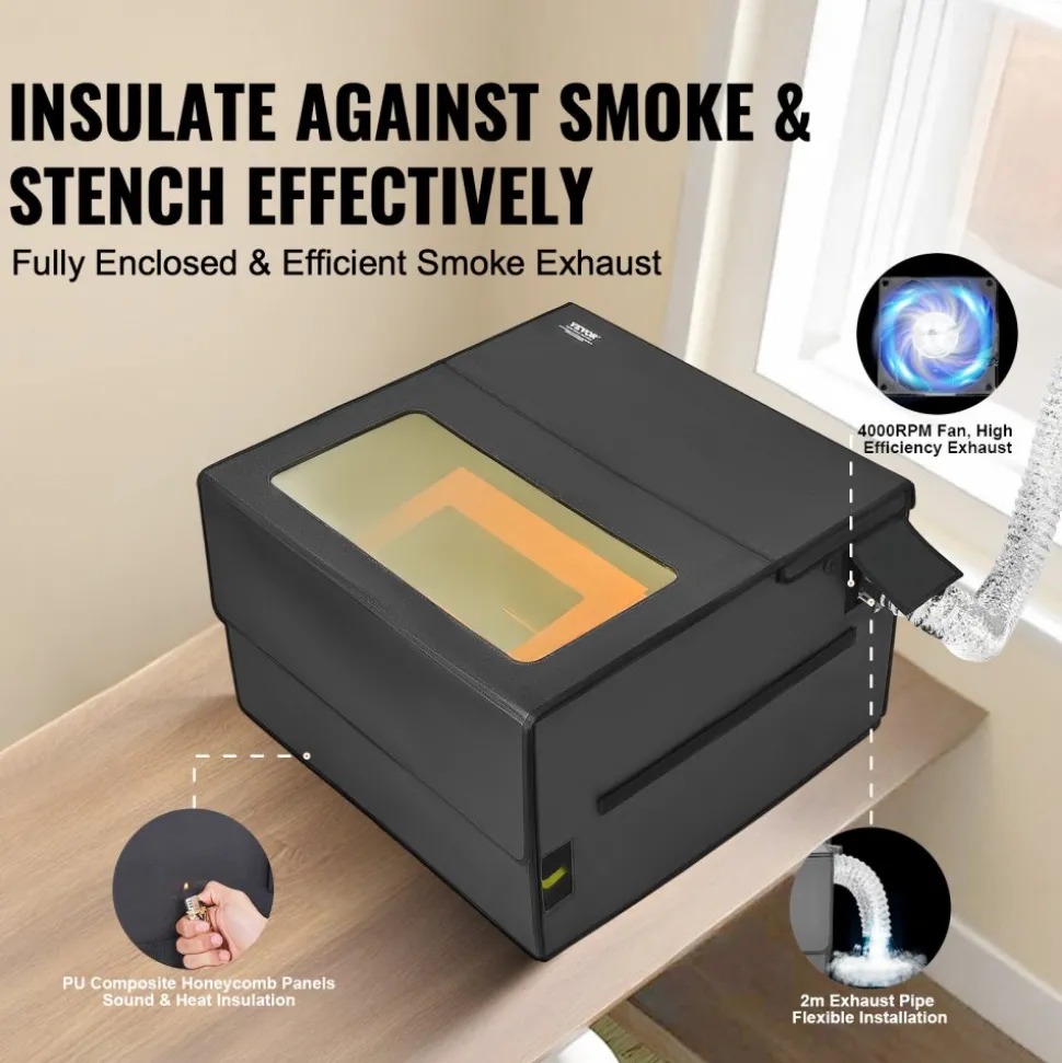 VEVOR Laser Engraver Enclosure, 31.5 x 31.5 x 19.6", Flame Retardant and Fireproof Protective Cover, with Exhaust Fan and Pipe, Insulates Smoke, Noise and Eye Protection, Fits for Most Laser Engraver