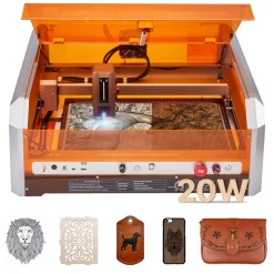 VEVOR Laser Engraver, 20W, Laser Engraving and Cutting Machine with Enclosure Camera, Laser Cutter, 15.7 x 15.7 in Working Area, 30000 mm/min, for Wood, Leather, Glass, Paper, Certain Metal, Class 1