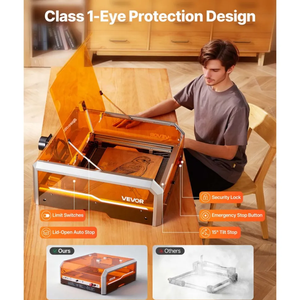 VEVOR Laser Engraver, 20W, Laser Engraving and Cutting Machine with Enclosure, Laser Cutter Engraver Machine, 7000 mm/min, 11.8 x 11.8 in Working Area, for Wood, Leather, Glass, Certain Metal, Class 1