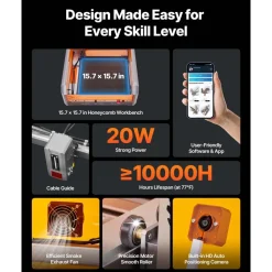 VEVOR Laser Engraver, 20W, Laser Engraving and Cutting Machine with Enclosure, Laser Cutter Engraver Machine, 7000 mm/min, 11.8 x 11.8 in Working Area, for Wood, Leather, Glass, Certain Metal, Class 1