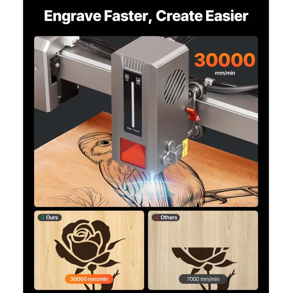 VEVOR Laser Engraver, 20W, Laser Engraving and Cutting Machine with Enclosure, Laser Cutter Engraver Machine, 7000 mm/min, 11.8 x 11.8 in Working Area, for Wood, Leather, Glass, Certain Metal, Class 1