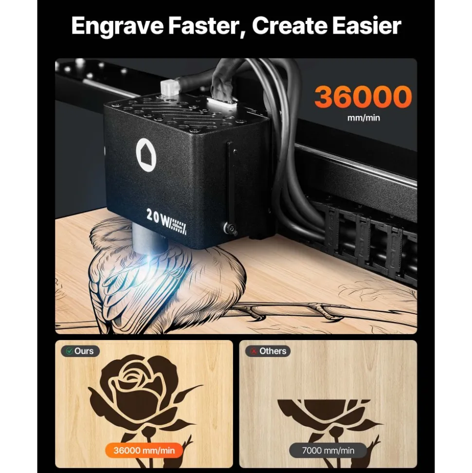 VEVOR Laser Engraver, 20W, Laser Engraving and Cutting Machine with Enclosure Camera, Laser Cutter, 36000 mm/min, 19.7 x 12.6 in Working Area, for Wood, Leather, Glass, Paper, Certain Metal, Class 1