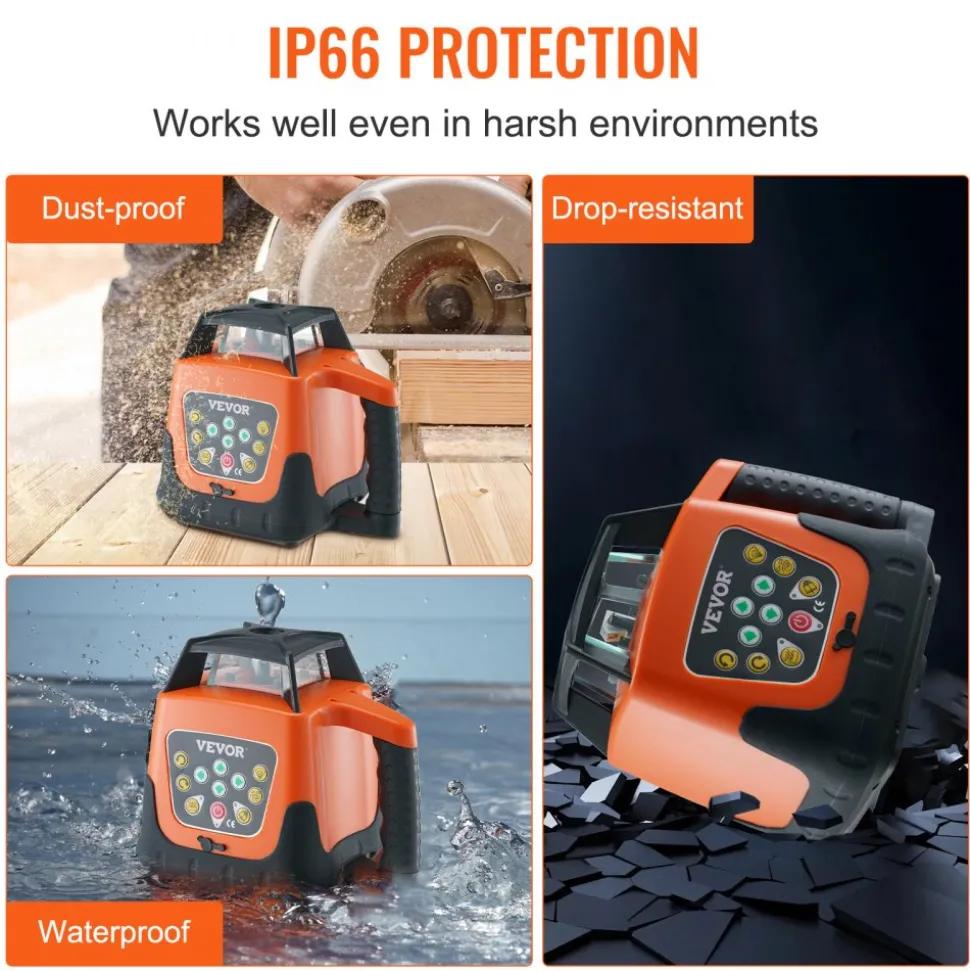 VEVOR Laser Level, 2000ft, 360 Degree Self Leveling Green Cross Line Laser, 5 Rotation Speeds & 4 Scanning Angles Adjustment, IP66 Waterproof Remote Control Manual Self-leveling Mode, Battery Included