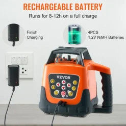 VEVOR Laser Level, 1650ft, 360 Degree Self Leveling Red Cross Line Laser, 5 Rotation Speeds & 4 Scanning Angles Adjustment, IP66 Waterproof Remote Control Manual Self-leveling Mode, Battery Included