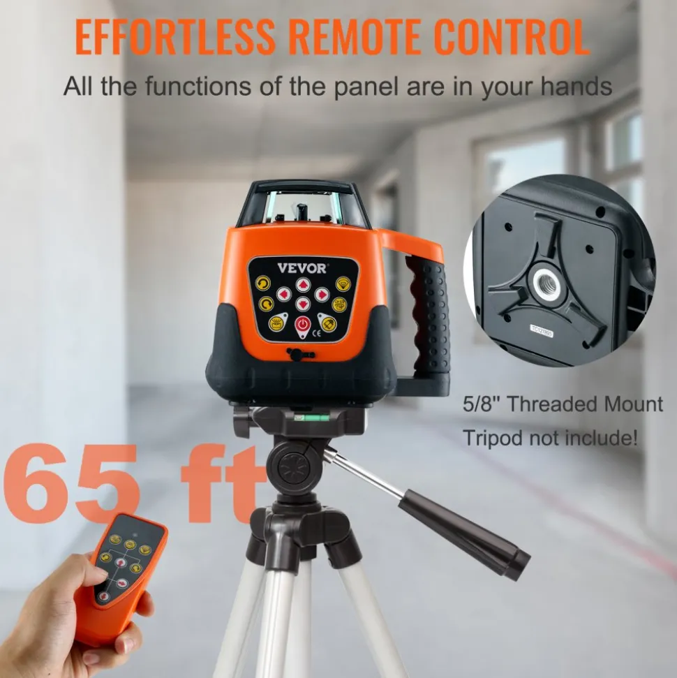 VEVOR Laser Level, 1650ft, 360 Degree Self Leveling Red Cross Line Laser, 5 Rotation Speeds & 4 Scanning Angles Adjustment, IP66 Waterproof Remote Control Manual Self-leveling Mode, Battery Included