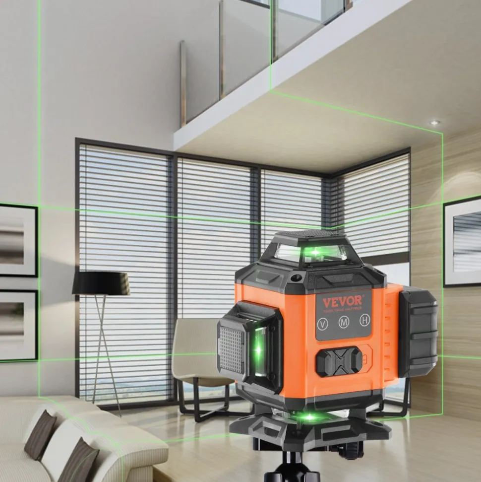 VEVOR Laser Level, 100ft, Self Leveling Manual Green 4 x 360° Cross 16 Line Laser, IP54 Waterproof Manual Self-leveling Mode & 5h Continuous Working Time Line Laser, Battery Include