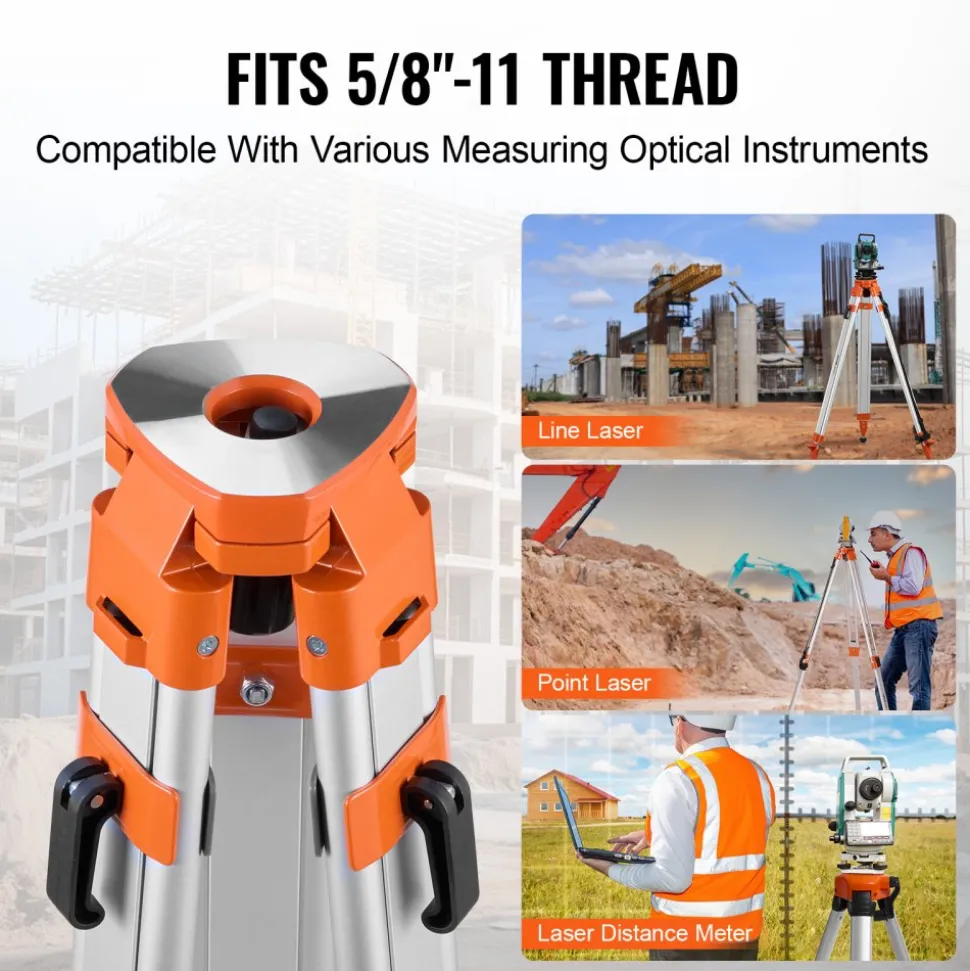 VEVOR Laser Level Tripod Stand, 5/8"-11 Thread Mount, 16.53-65.55 inch Height Adjustment Heavy Duty Survey Tripod for Construction Laser Level Scanner, Retractable Legs Non-Skid Feet Professional