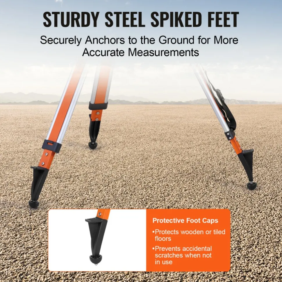 VEVOR Laser Level Tripod Stand, 5/8"-11 Thread Mount, 45.07-114.37 inch Height Adjustment Heavy Duty Survey Tripod, with Level Bubble & Diffusion Limiter , Liftable Non-Skid Feet for Construction