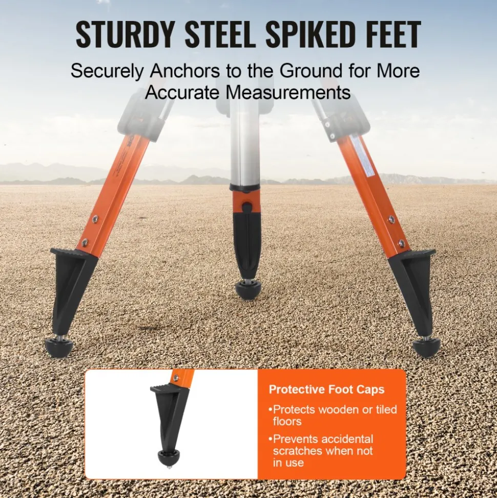 VEVOR Laser Level Tripod Stand, 5/8"-11 Thread Mount, 27.16-67.71 inch Height Adjustment Heavy Duty Survey Tripod, with Level Bubble & Diffusion Limiter , Liftable Non-Skid Feet for Construction