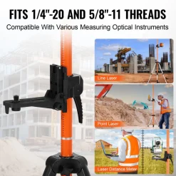 VEVOR Laser Level Tripod, 1/4"-20 & 5/8"-11 Thread Mount, 40.94-133.85 inch Height Adjustment with Level Bubble & Heavy-duty Stand, Extendable Pole Lightweight Aluminum Tripod for Laser Scanner