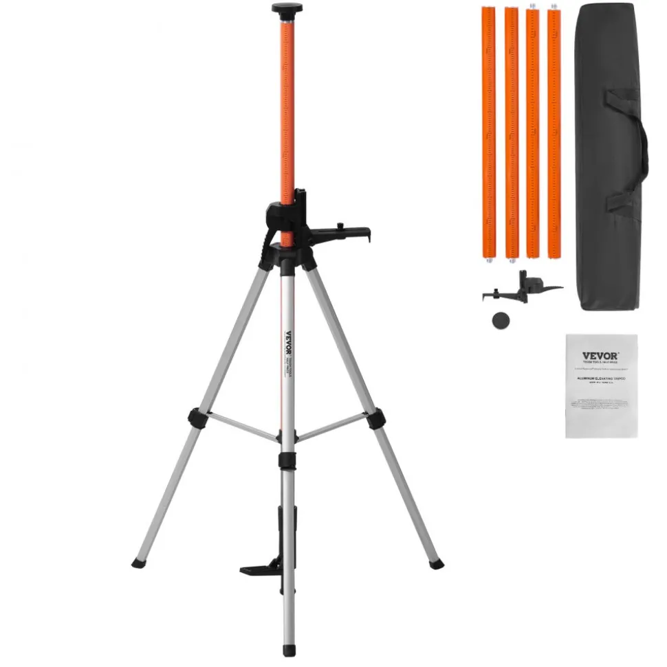 VEVOR Laser Level Tripod, 1/4"-20 & 5/8"-11 Thread Mount, 40.94-133.85 inch Height Adjustment with Level Bubble & Heavy-duty Stand, Extendable Pole Lightweight Aluminum Tripod for Laser Scanner