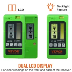 VEVOR Laser Receiver, 197 ft Working Range, Green Laser and Red Beam Detector for Pulsing Line Lasers, Customizable Speaker & Dual LCD Display & Built-In Bubble Level with Clamp for Laser Level Ebay美