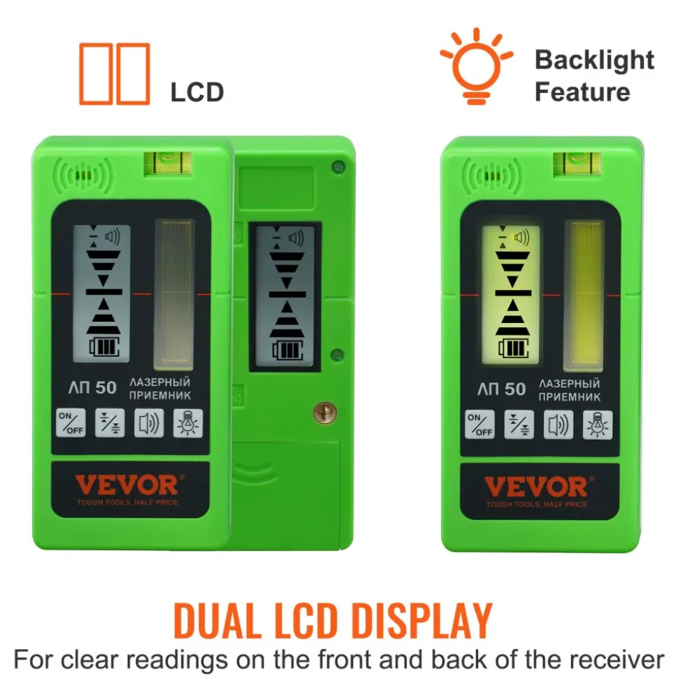 VEVOR Laser Receiver, 197 ft Working Range, Green Laser and Red Beam Detector for Pulsing Line Lasers, Customizable Speaker & Dual LCD Display & Built-In Bubble Level with Clamp for Laser Level Ebay美