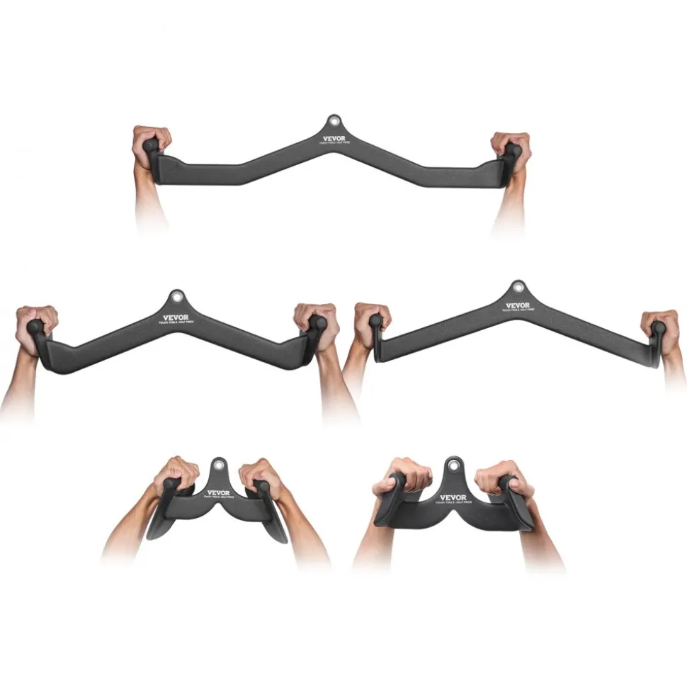 VEVOR LAT Pulldown Attachments, Cable Machine Rowing T-bar V-bar 5 Set, Tricep Pull Down Bar, Back Strength Training Rubber Coated Handle Grip, Bicep Curl Tricep Lat Pulldown Bar for Home Gym Fitness