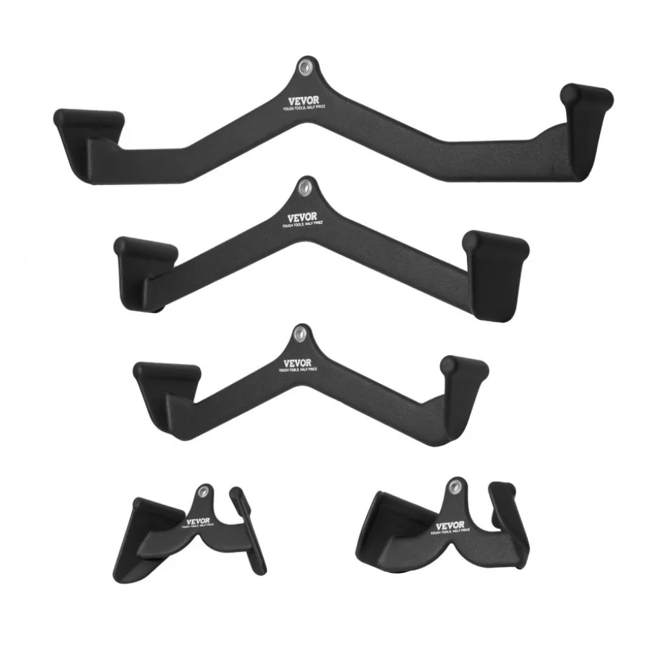 VEVOR LAT Pulldown Attachments, Cable Machine Rowing T-bar V-bar 5 Set, Tricep Pull Down Bar, Back Strength Training Rubber Coated Handle Grip, Bicep Curl Tricep Lat Pulldown Bar for Home Gym Fitness