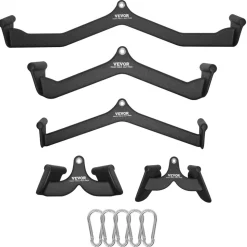 VEVOR LAT Pulldown Attachments, Cable Machine Rowing T-bar V-bar 5 Set, Tricep Pull Down Bar, Back Strength Training Rubber Coated Handle Grip, Bicep Curl Tricep Lat Pulldown Bar for Home Gym Fitness