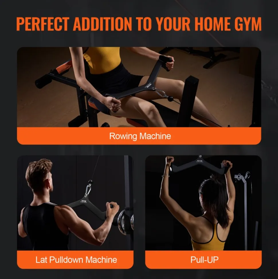 VEVOR LAT Pulldown Attachments, Cable Machine Rowing T-bar V-bar 5 Set, Tricep Pull Down Bar, Back Strength Training Rubber Coated Handle Grip, Bicep Curl Tricep Lat Pulldown Bar for Home Gym Fitness