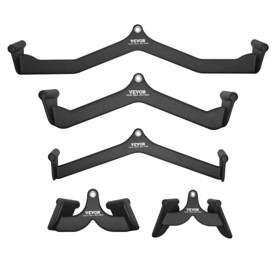 VEVOR LAT Pulldown Attachments, Cable Machine Rowing T-bar V-bar 5 Set, Tricep Pull Down Bar, Back Strength Training Rubber Coated Handle Grip, Bicep Curl Tricep Lat Pulldown Bar for Home Gym Fitness