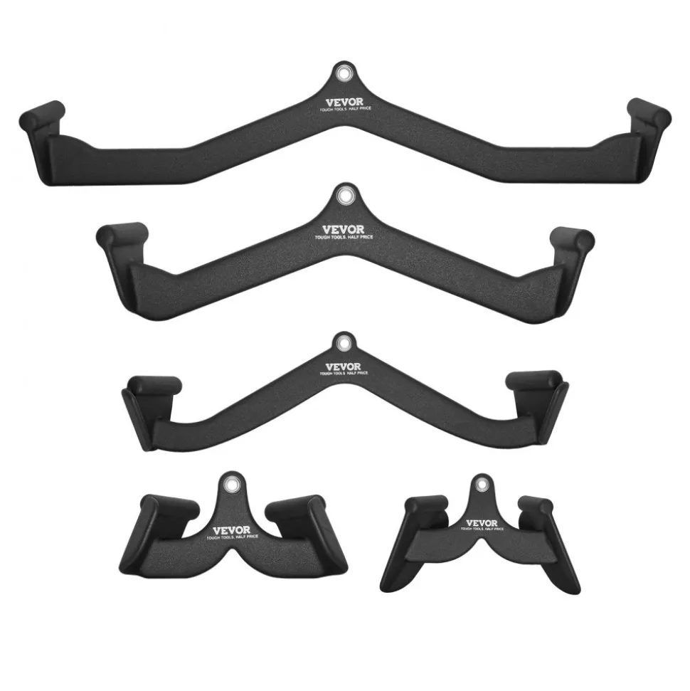 VEVOR LAT Pulldown Attachments, Cable Machine Rowing T-bar V-bar 5 Set, Tricep Pull Down Bar, Back Strength Training Rubber Coated Handle Grip, Bicep Curl Tricep Lat Pulldown Bar for Home Gym Fitness