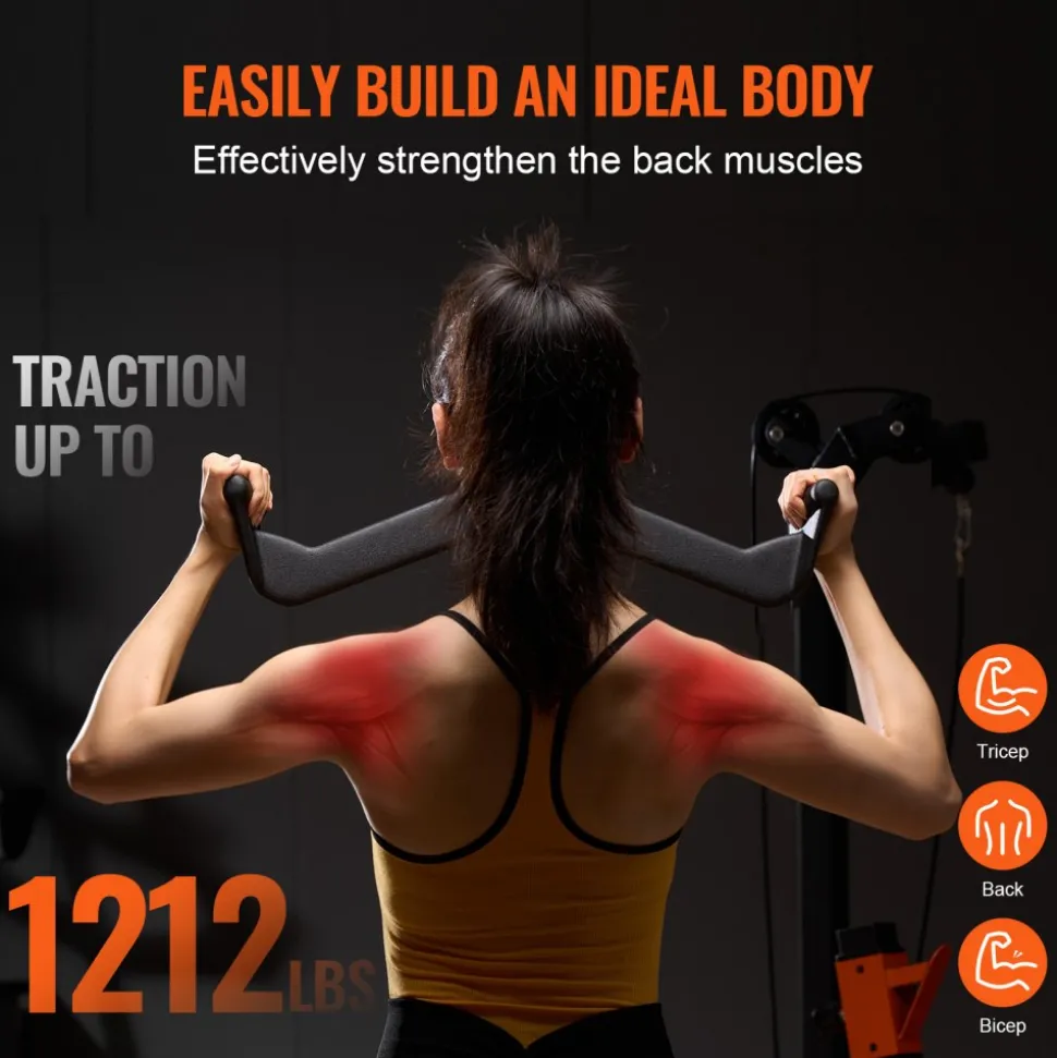 VEVOR LAT Pulldown Attachment, Cable Machine Rowing V-bar Attachment, Tricep Pull Down Bar, Back Strength Training Rubber Coated Handle Grip, Bicep Curl Tricep Lat Pulldown Bar for Home Gym Fitness