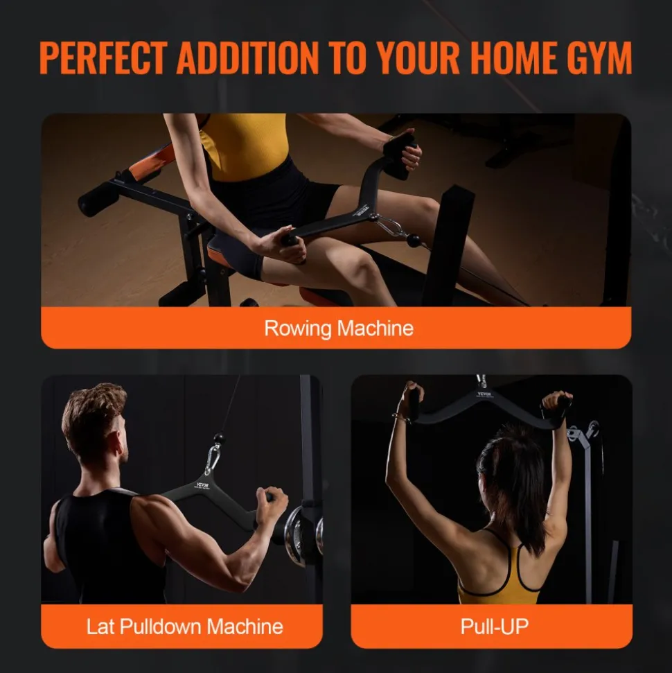 VEVOR LAT Pulldown Attachment, Cable Machine Rowing V-bar Attachment, Tricep Pull Down Bar, Back Strength Training Rubber Coated Handle Grip, Bicep Curl Tricep Lat Pulldown Bar for Home Gym Fitness