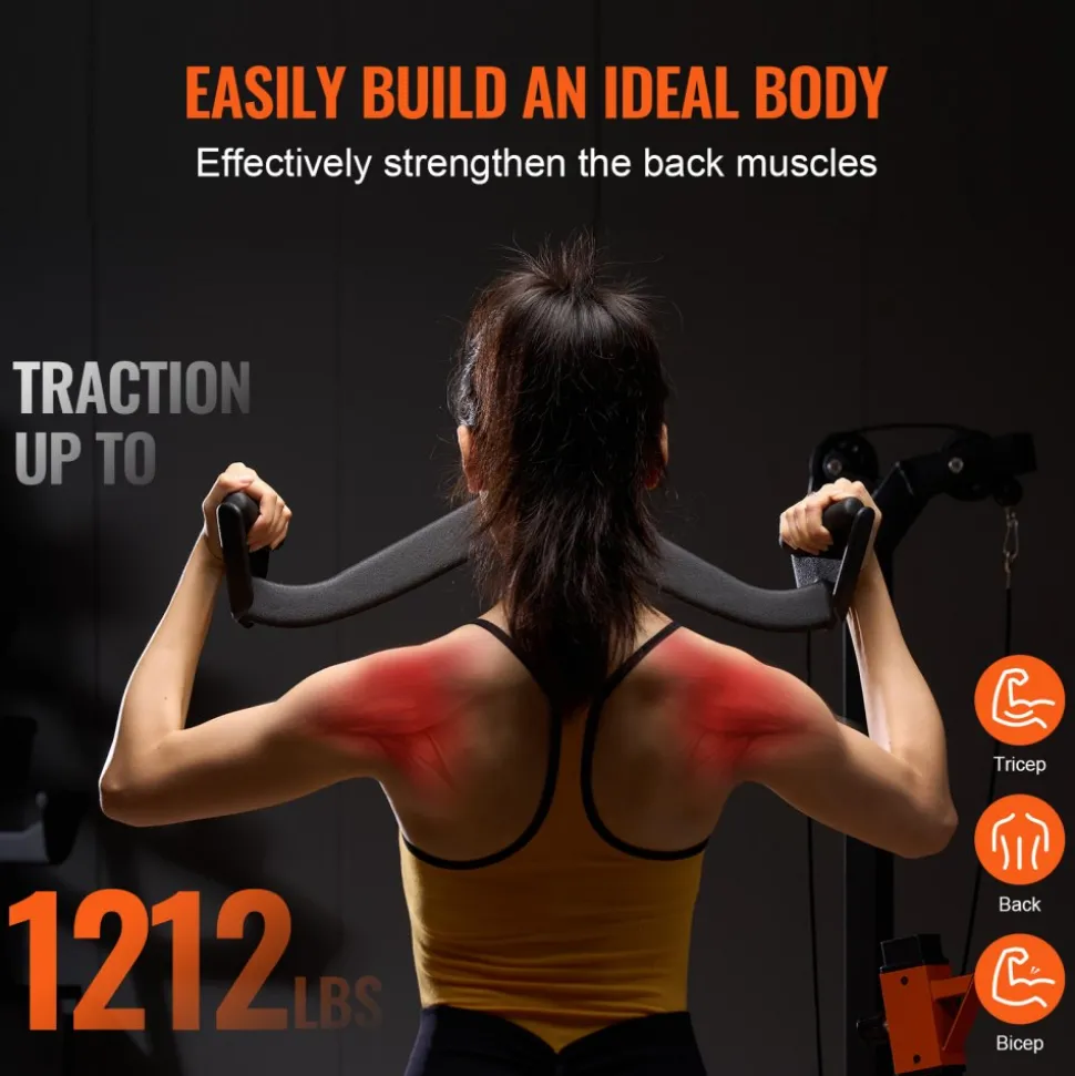 VEVOR LAT Pulldown Attachment, Cable Machine Rowing V-bar Attachment, Tricep Pull Down Bar, Back Strength Training Rubber Coated Handle Grip, Bicep Curl Tricep Lat Pulldown Bar for Home Gym Fitness