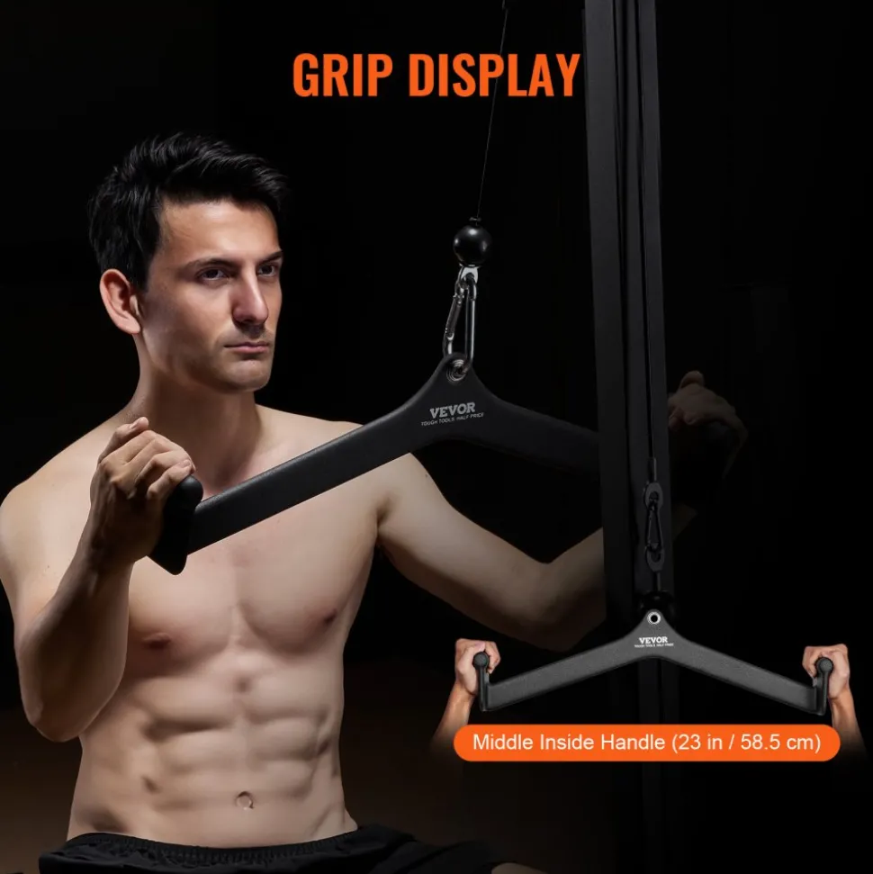VEVOR LAT Pulldown Attachment, Cable Machine Rowing V-bar Attachment, Tricep Pull Down Bar, Back Strength Training Rubber Coated Handle Grip, Bicep Curl Tricep Lat Pulldown Bar for Home Gym Fitness