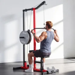VEVOR LAT Pull Down Machine, 2-in-1 Row Cable Machine, Cable Machines Home Gym with 3-Level Adjustable Seat, 4-Level Adjustable Foam Roller, Load 500 lbs Lat Tower for Back, Chest, Tricep, Black Red