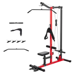VEVOR LAT Pull Down Machine, 3-in-1 Row Cable Machine, Cable Machines Home Gym with 3-Level Adjustable Seat, 4-Level Adjustable Foam Roller, Load 400 lbs Lat Tower for Back, Chest, Tricep, Black