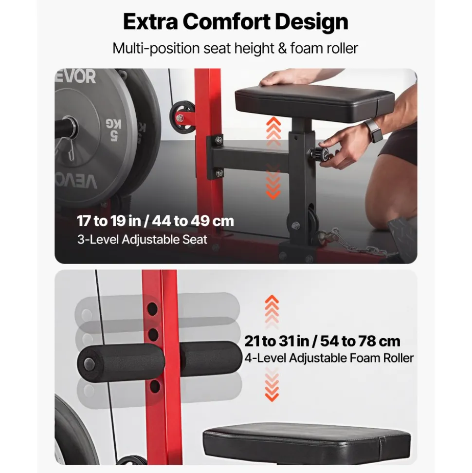 VEVOR LAT Pull Down Machine, 3-in-1 Row Cable Machine, Cable Machines Home Gym with 3-Level Adjustable Seat, 4-Level Adjustable Foam Roller, Load 400 lbs Lat Tower for Back, Chest, Tricep, Black