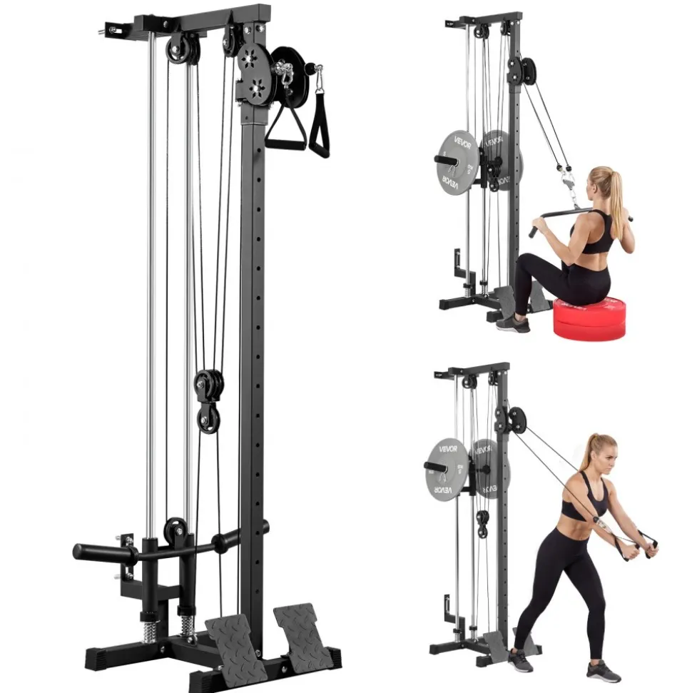 VEVOR LAT Pull Down Machine, 3-in-1 Row Cable Machine, Cable Machines Home Gym with 18-Level Height Adjustment, Wall-Mount Design, Load 500 lbs Lat Tower for Full-Body Workouts, Single-Arm Training