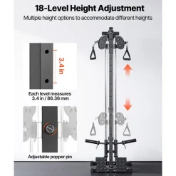 VEVOR LAT Pull Down Machine, 3-in-1 Row Cable Machine, Cable Machines Home Gym with 18-Level Height Adjustment, Wall-Mount Design, Load 500 lbs Lat Tower for Full-Body Workouts, Single-Arm Training