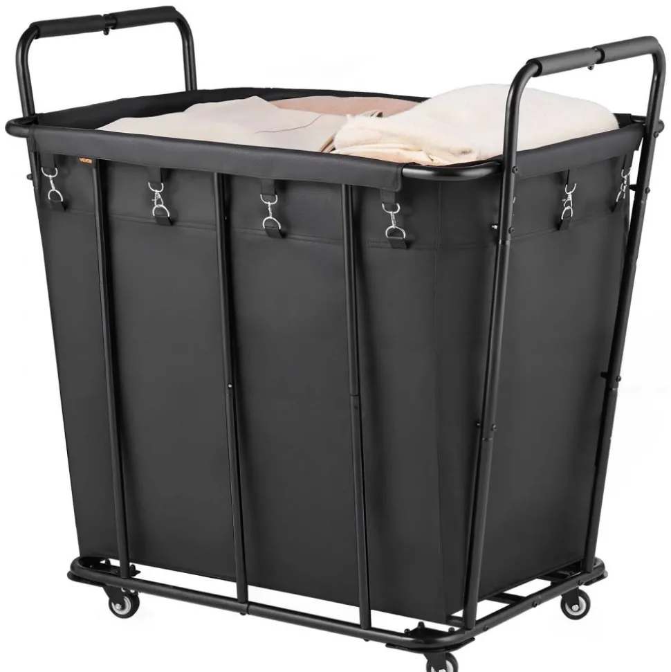 VEVOR Laundry Cart, Rolling Grocery Utility Cart with Waterproof Liner & Swivel Wheels, 260 LBS Large Load Capacity, Heavy Duty Shopping Basket for Laundry, Shopping, Camping, Grocery, Luggage, Black