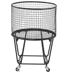 VEVOR Laundry Cart, Rolling Round Grocery Utility Cart with 360° Swivel Wheels, 60 LBS Large Load Capacity, Heavy Duty Carbon Steel Shopping Basket for Laundry, Shopping, Camping, Grocery, Luggage