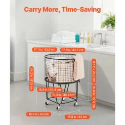 VEVOR Laundry Cart, Rolling Round Grocery Utility Cart with 360° Swivel Wheels, 60 LBS Large Load Capacity, Heavy Duty Carbon Steel Shopping Basket for Laundry, Shopping, Camping, Grocery, Luggage