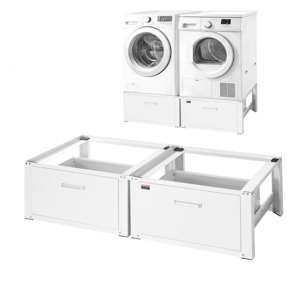 VEVOR Laundry Pedestal, 14 in Height, Washer and Dryer Pedestals with Drawer, 700 lbs Weight Load Capacity, Non-Slip Feet, Heavy-duty Steel Washing Machine Stand Universal Fit, White, 2 Pack