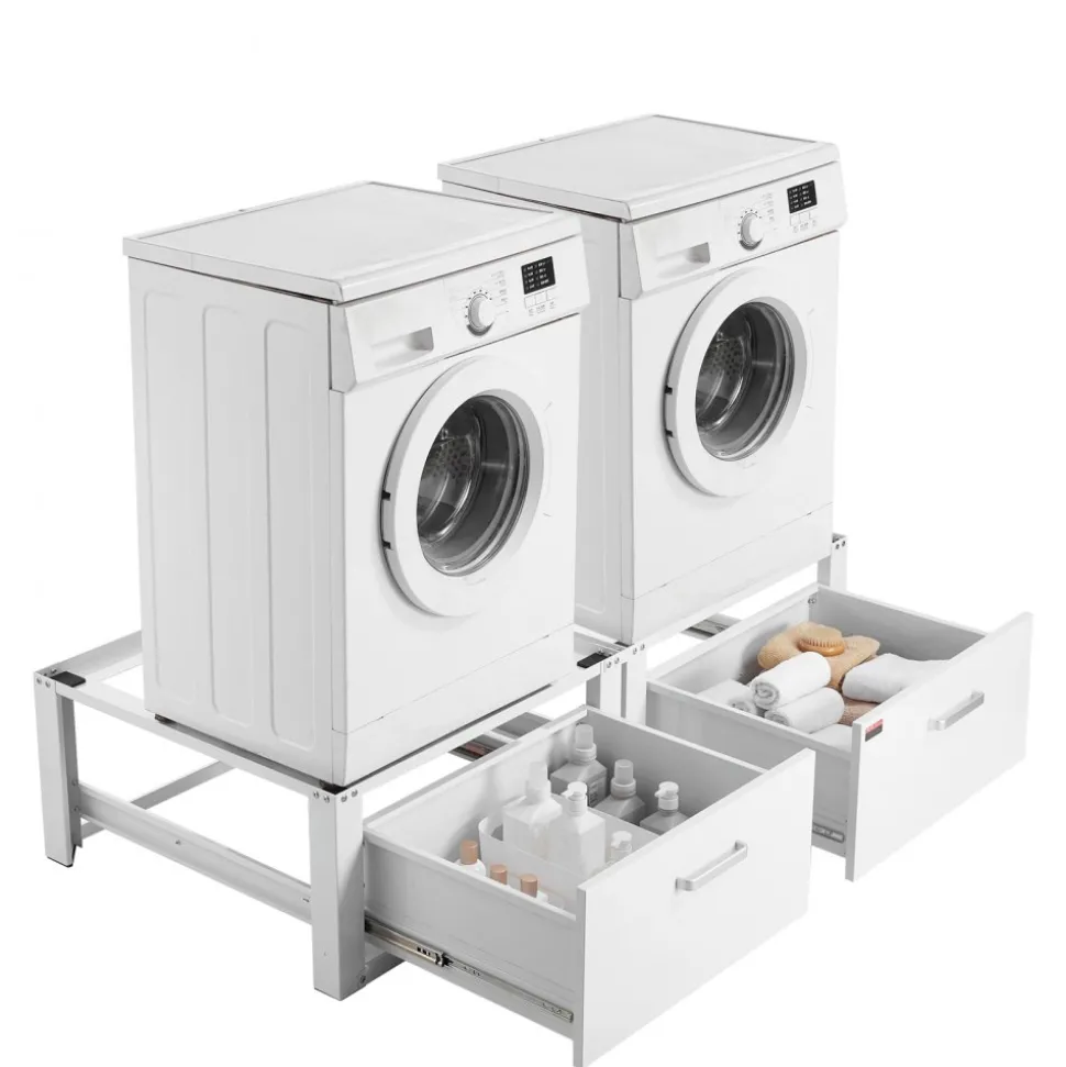 VEVOR Laundry Pedestal, 14 in Height, Washer and Dryer Pedestals with Drawer, 700 lbs Weight Load Capacity, Non-Slip Feet, Heavy-duty Steel Washing Machine Stand Universal Fit, White, 2 Pack